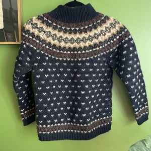 Vintage Navy and Cream Patterned Turtleneck Sweater